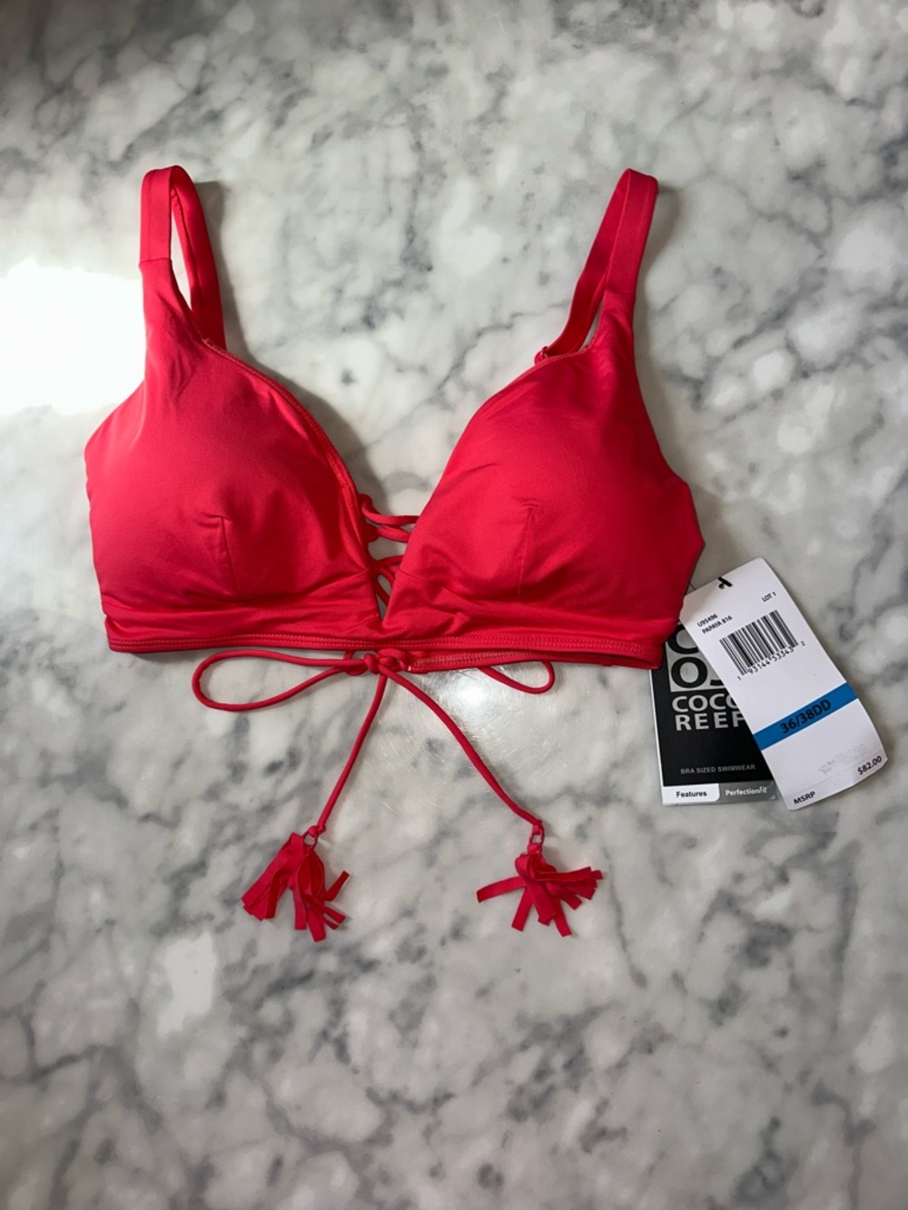 Coco Reef Vibrant Red Lace-Up Bikini Bralette 36/38DD